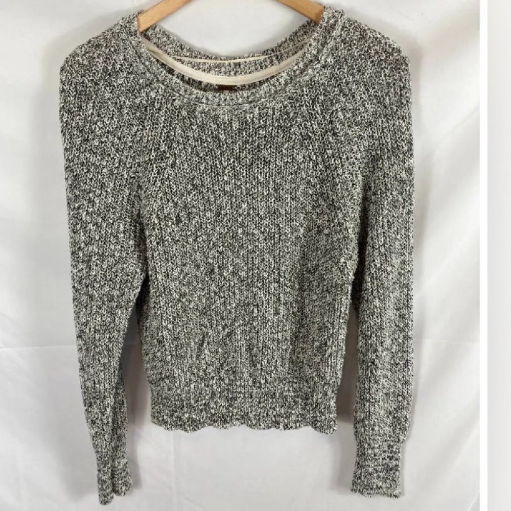 Free People Chunky Cotton Knit Cropped Sweater Black Gray White Sweater Sz S - Picture 7 of 13